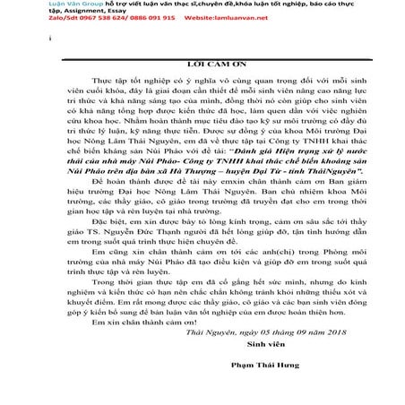 Khoá luận tốt nghiệp Đại học Đánh giá Hiện trạng xử lý nước thải trong khai t...