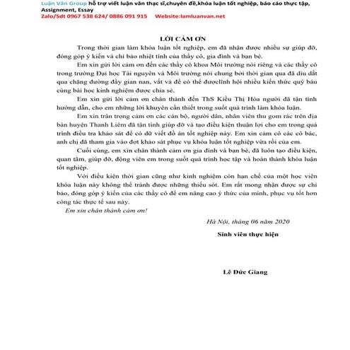 Khoá luận tốt nghiệp Đánh giá hiện trạng chất thải rắn sinh hoạt trên địa bàn...