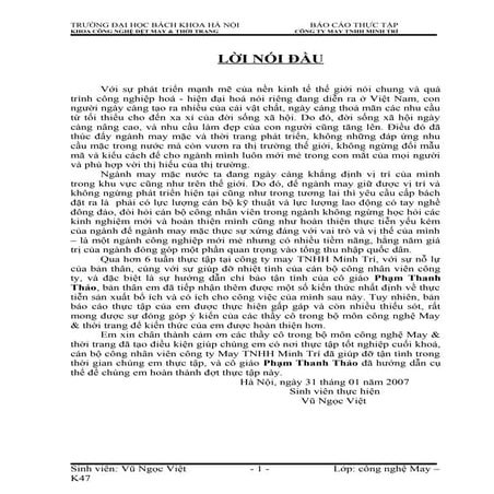 [Kho tài liệu ngành may] báo cáo thực tập tại công ty may minh trí   tài liệu...
