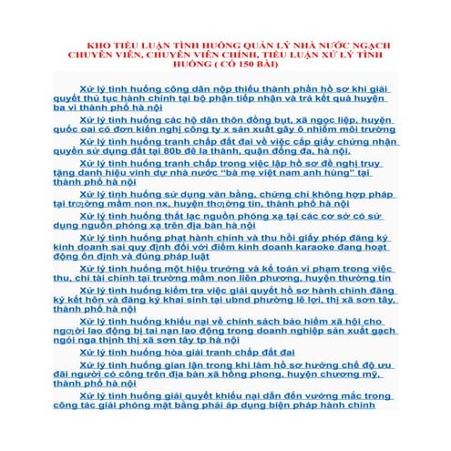 Kho tiểu luận tình huống quản lý nhà nước ngạch chuyên viên, chuyên viên chín...