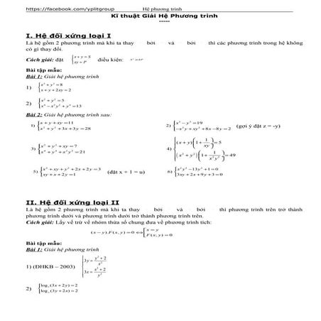 Kĩ thuật giải các loại hệ phương trình