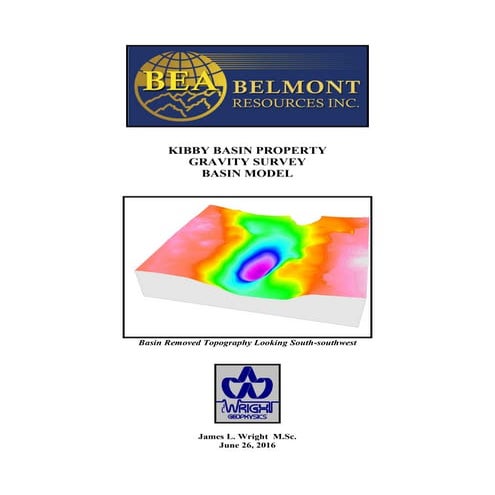 Belmont Res.Kibby Basin,NV. Property Gravity Survey Basin Model