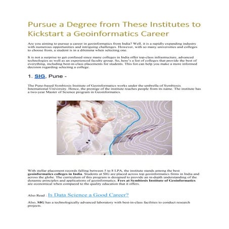 Symbiosis Geoinformatics: Leading the Way in Geospatial Education in ...
