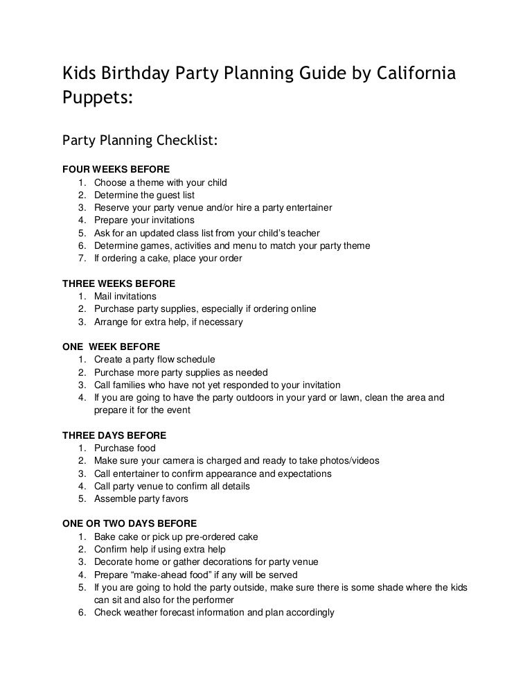 party planning schedule