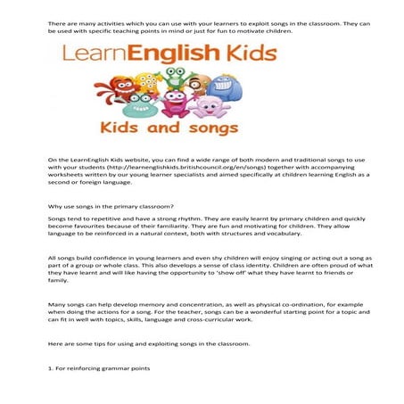 Teaching songs and games for English learners | PPT
