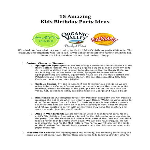 Kids birthday party ideas | PDF
