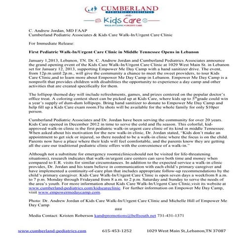 Kids carewalk inclinicpressreleasedec 28themail