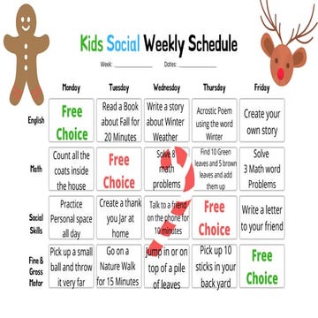 Kids social winter schedule