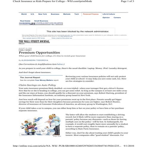 Kids to College WSJ Article