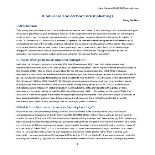 Assessing the bio-diverse and carbon forest plantings as one of the land-based mitigation options in Australia