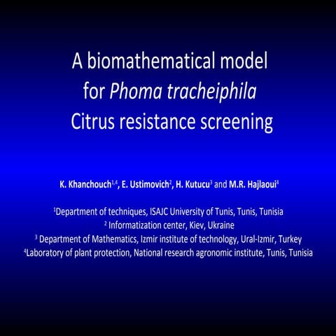 A biomathematical model  for Phoma tracheiphila  Citrus resistance screening