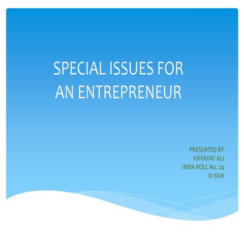 special issues for an entrepreneur