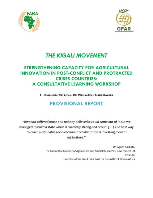GCARD2: Strengthening capacity for agricultural innovation in post-conflict and crises countries. Kigali movement (Provisional report)