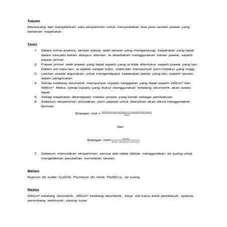 Laporan Amali Kimia: Penyediaan Larutan Piawai