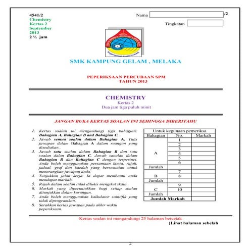 Kimia kertas 2 trial spm 2013 
