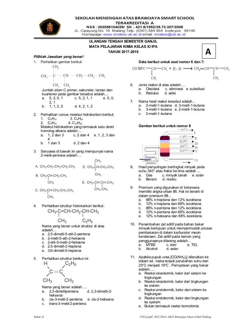 Latihan soal UTS Kimia Kelas XI IPA
