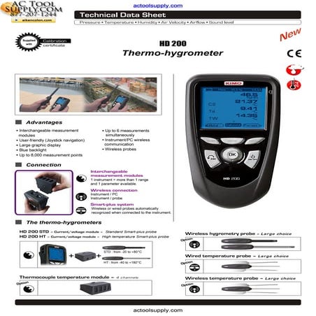Kimo 200 HRS Thermo Hygrometer Datasheet