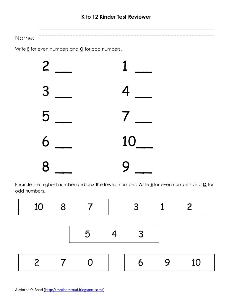 Kinder Test Reviewer (K to 12) October