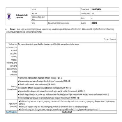 Daily Lesson Log for Kindergarten day 3 SY 2024-2025