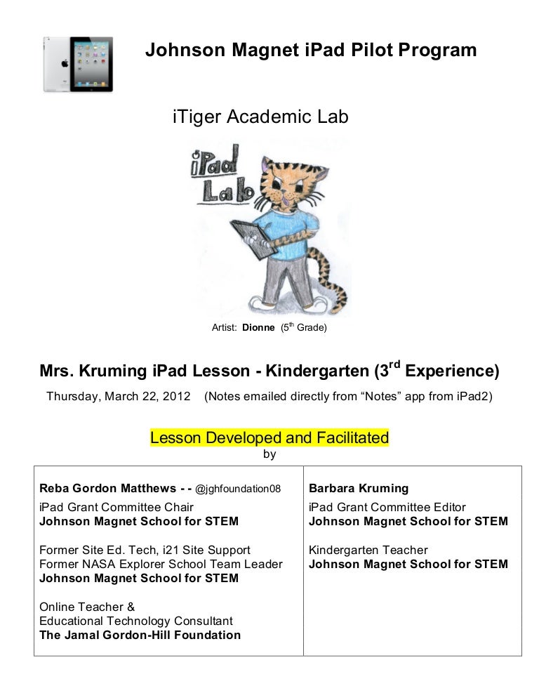 Kindergarten iPad Lesson Plan