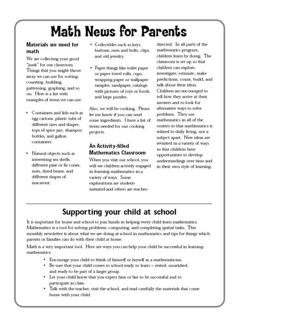 Kindergarten math for parents