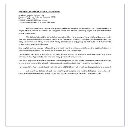  Kindergarten teacher interview 