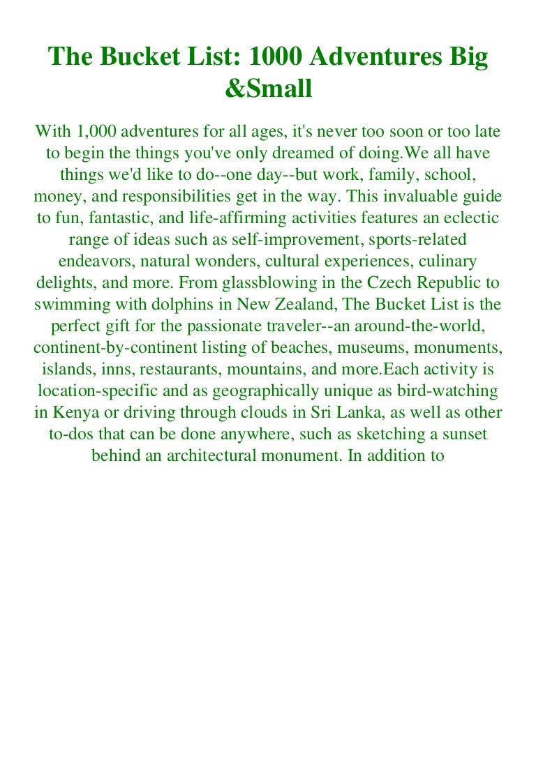 ( Kindle ) The Bucket List 1000 Adventures Big & Small