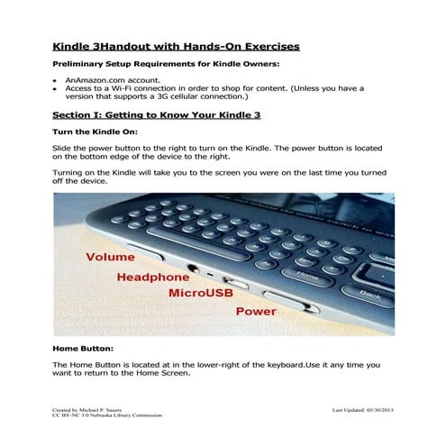 Kindle 3 Handout with Hands-On Exercises (12/2014)