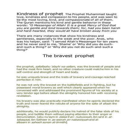 Kindness Of Prophet The Prophet Muhammad Taught Love Docx