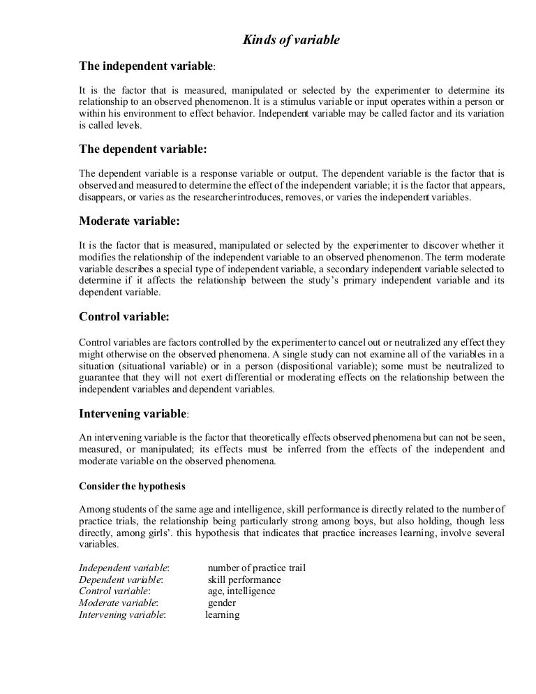 identify the controls and variables