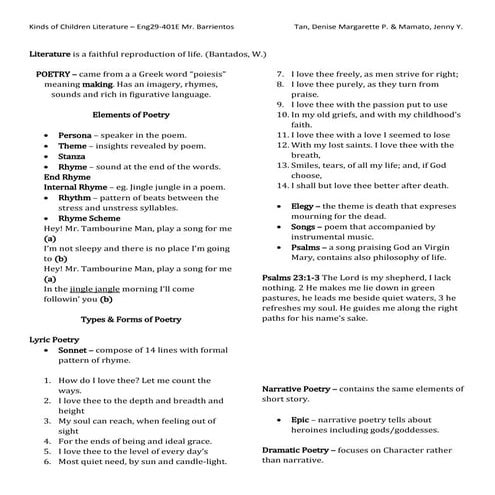 Kinds of  Children's Literature - 401E