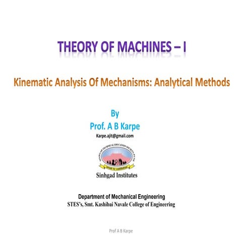 Kinematic analysis of mechanisms  analytical methods