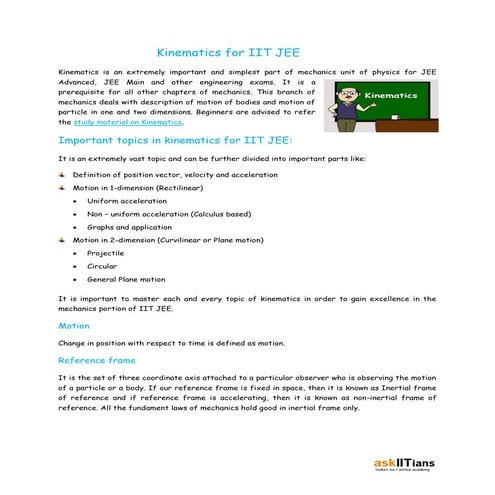Kinematics Preparation Tips for IIT JEE | askIITians