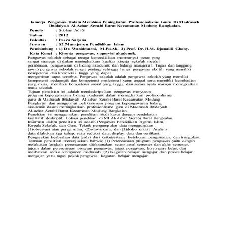Kinerja pengawas dalam membina peningkatan profesionalisme guru di madrasah i...