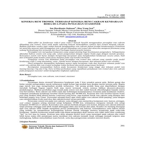Kinerja rem tromol terhadap kinerja rem cakram kendaraan roda dua pada penguj...
