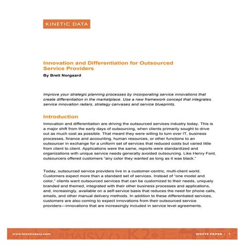 Kinetic Data  White Paper, Innovation And Differentiation For Outsourced Serv...