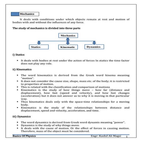 Kinetics Motin In one dimension