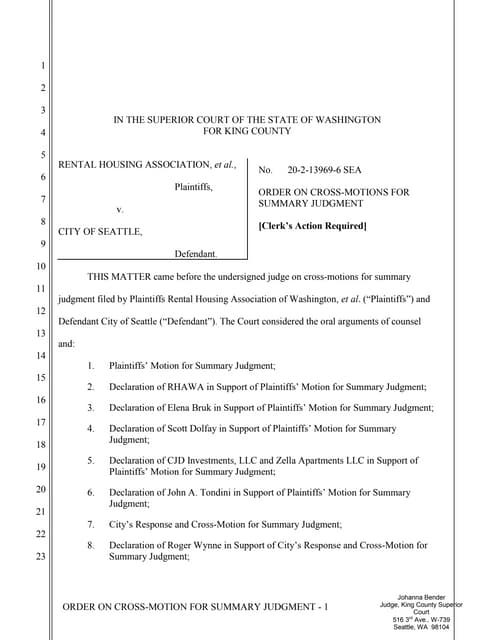King county superior court order on rha v city of seattle 22421 PDF King county superior court order on rha v city of seattle 22421 PDF