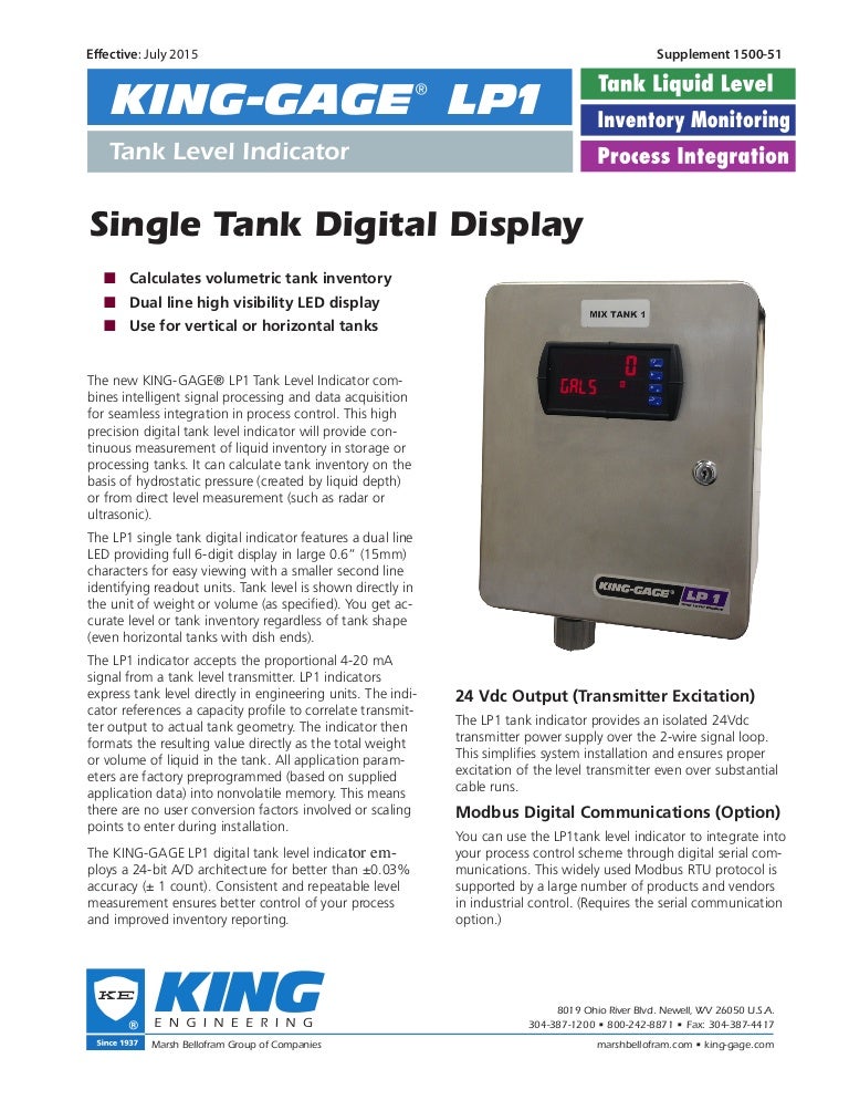 Single Tank Liquid Level Monitor King Gage