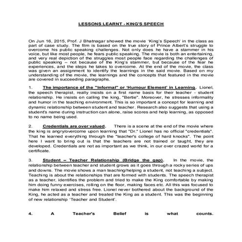 Analysis of 'Kings speech' movie by Lt Cdr Vivek MDI