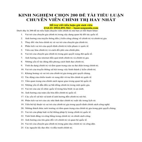 Kinh Nghiệm Chọn 200 Đề Tài Tiểu Luận Chuyên Viên Chính Trị Hay Nhất