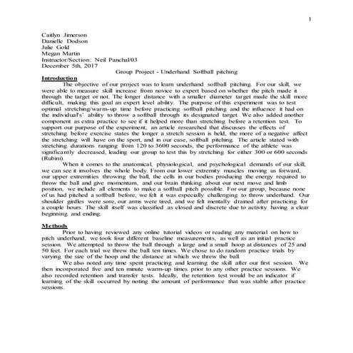 Motor Learning - Softball Pitching | DOCX