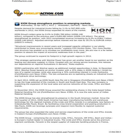Kion group strengthens positions in emerging markets
