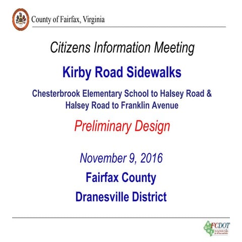 Citizens Information Meeting: Kirby Road Sidewalks: Nov. 9, 2016