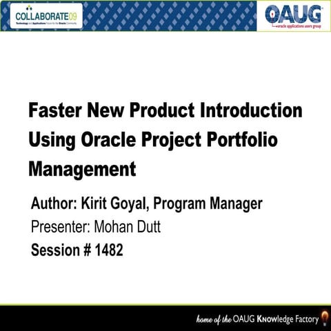 Faster New Product Introduction Using Oracle Project Portfolio Management