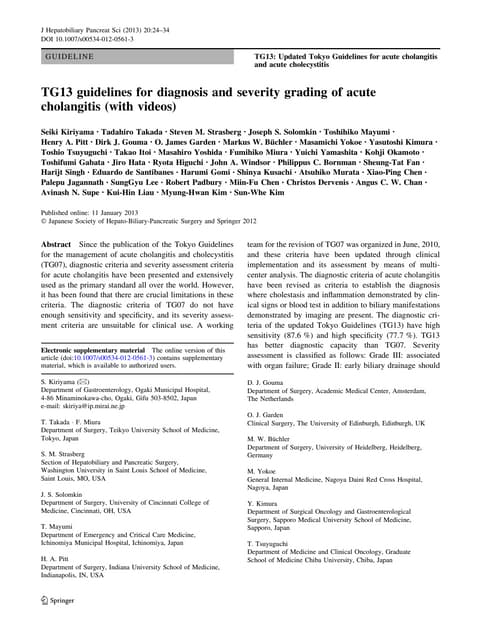 TOKYO GUIDELINES: MANGEMENT OF ACUTE CHOLECYSTITIS AND ACUTE ...