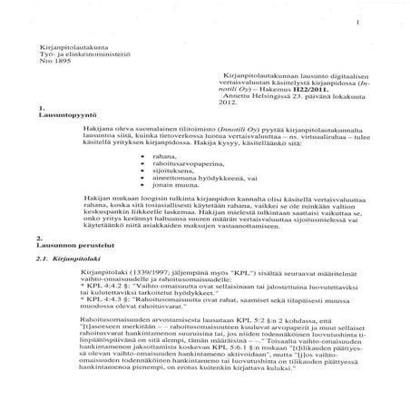 Bitcoin ja kirjanpito - kirjanpitolautakunnan lausunto