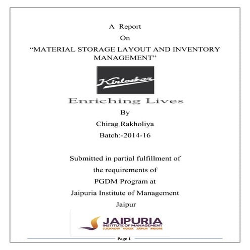 Summer Internship Project Report on “MATERIAL STORAGE LAYOUT AND INVENTORY MA...