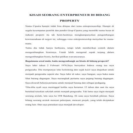 Kisah seorang enterpreneur di bidang property