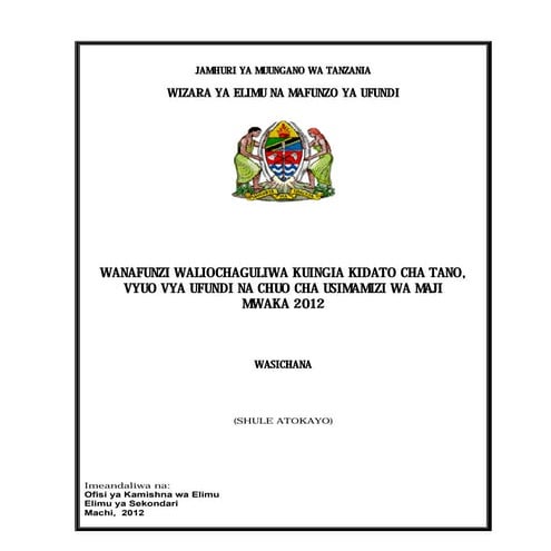 Kitabu cha wasichana 2012  shu